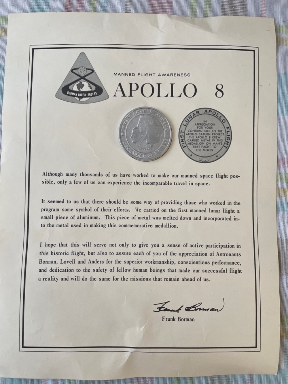 Apollo 8 Commemorative Medallion Wall Art - Silver